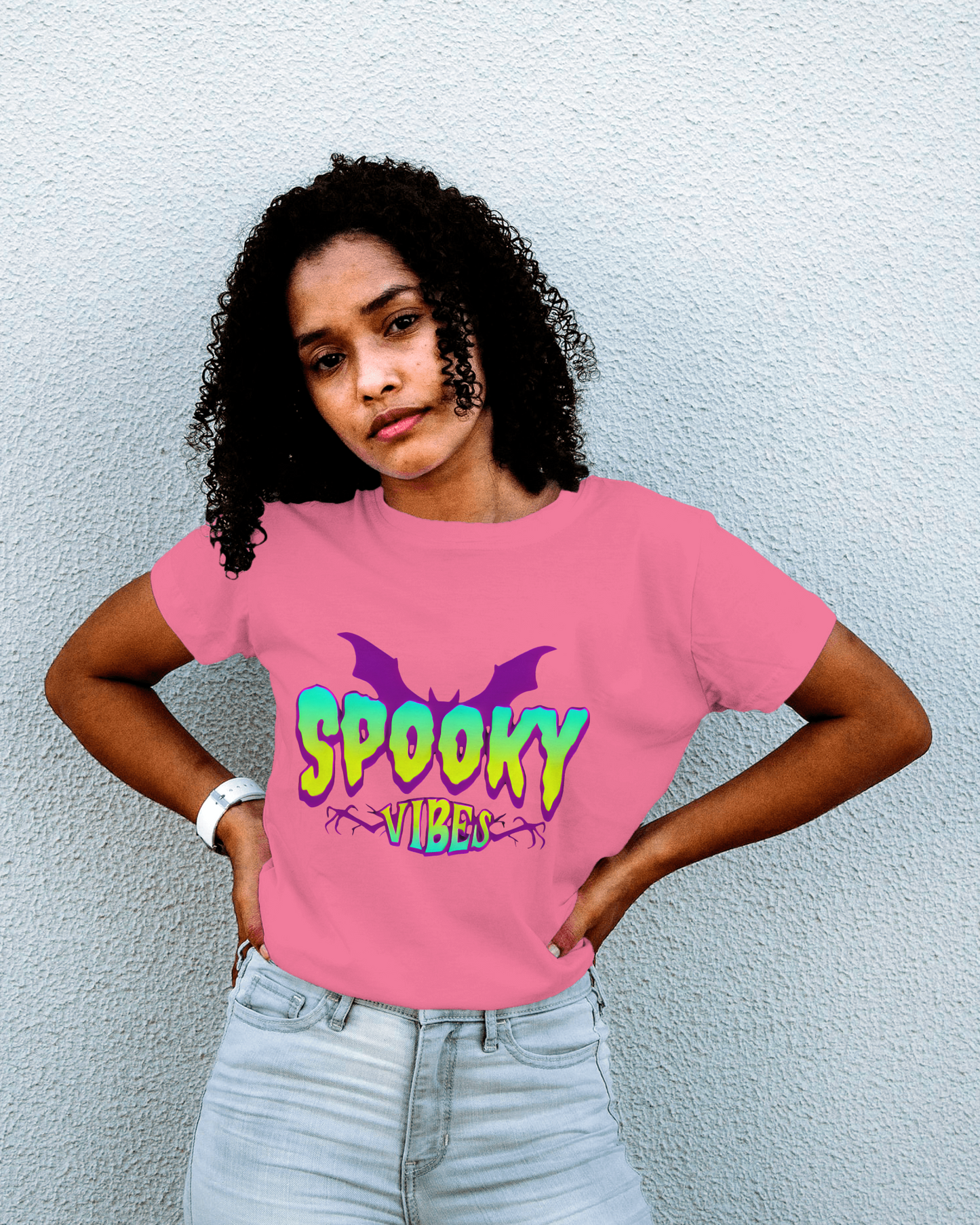 Womens Round Neck T-Shirt with Spooky Design