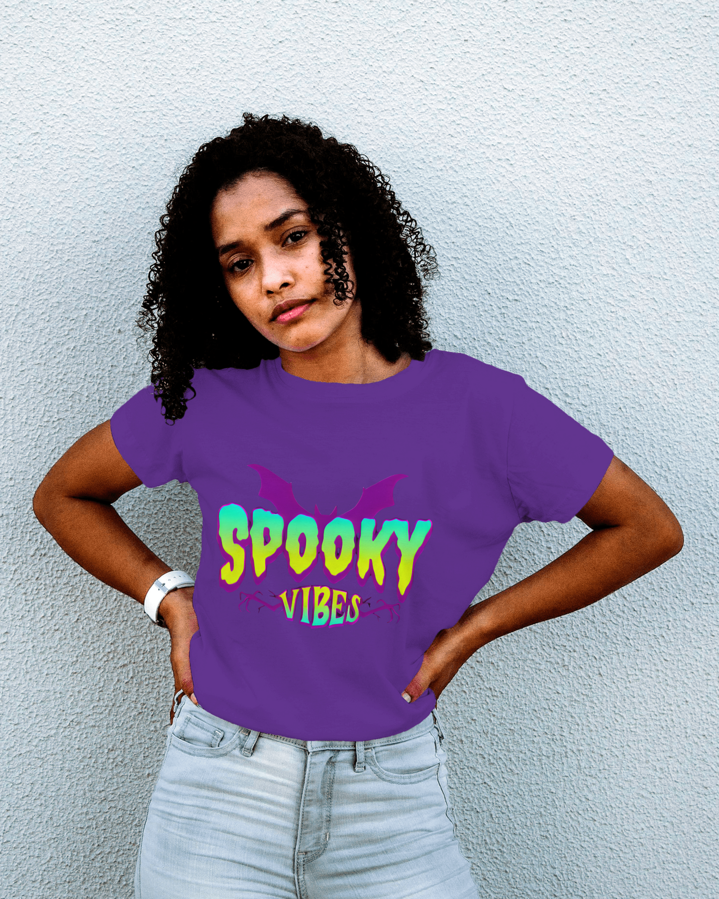 Womens Round Neck T-Shirt with Spooky Design