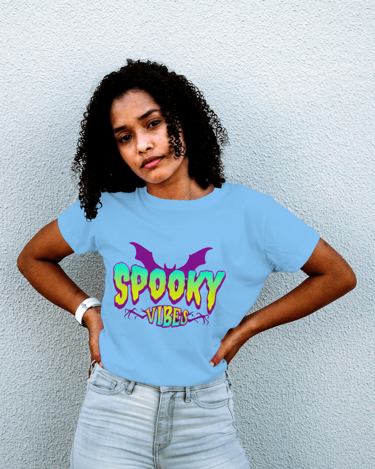 Womens Round Neck T-Shirt with Spooky Design