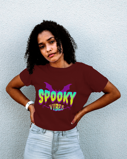 Womens Round Neck T-Shirt with Spooky Design