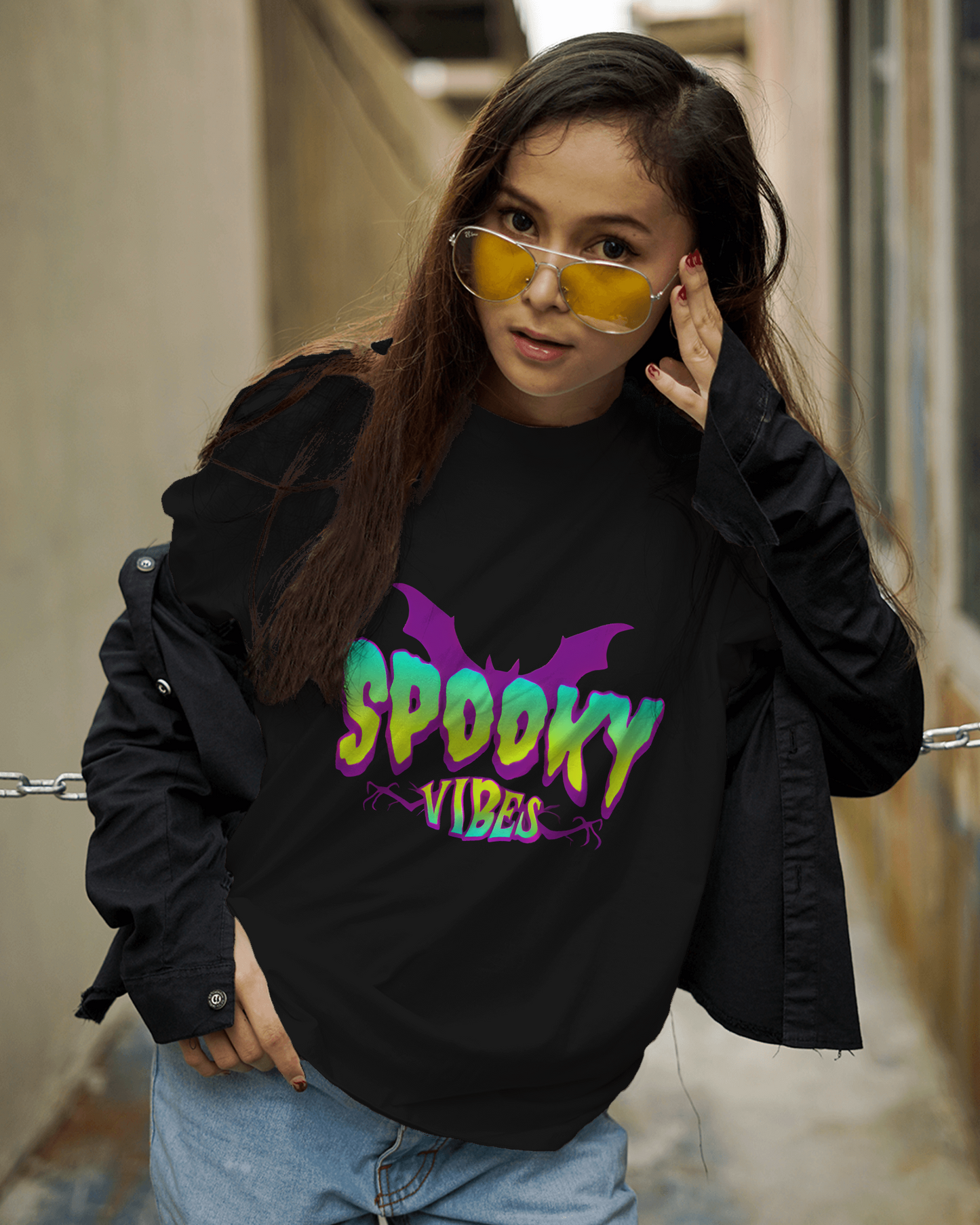 Womens Round Neck T-Shirt with Spooky Design