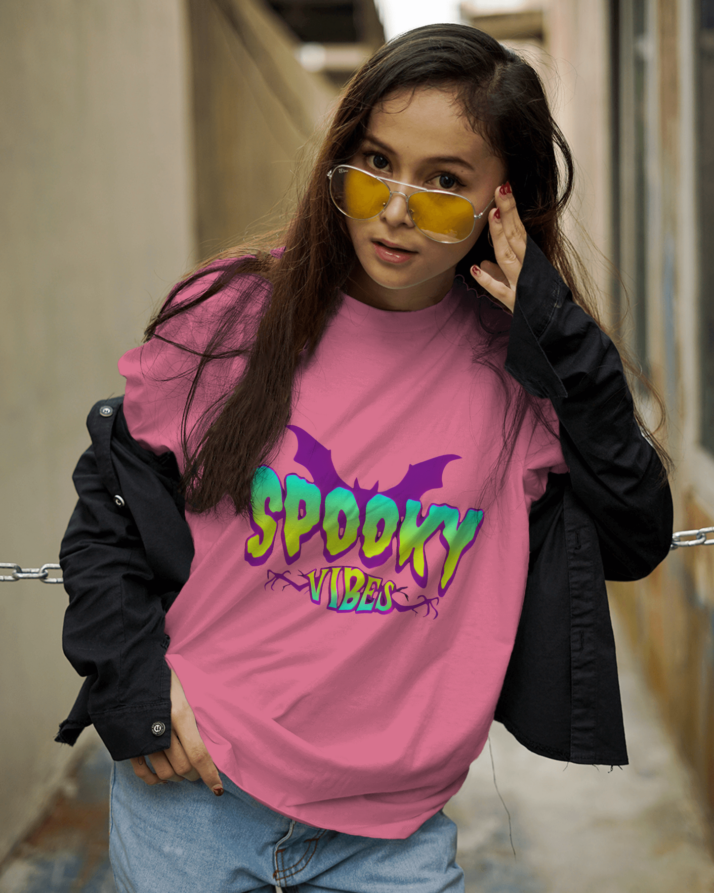 Womens Round Neck T-Shirt with Spooky Design