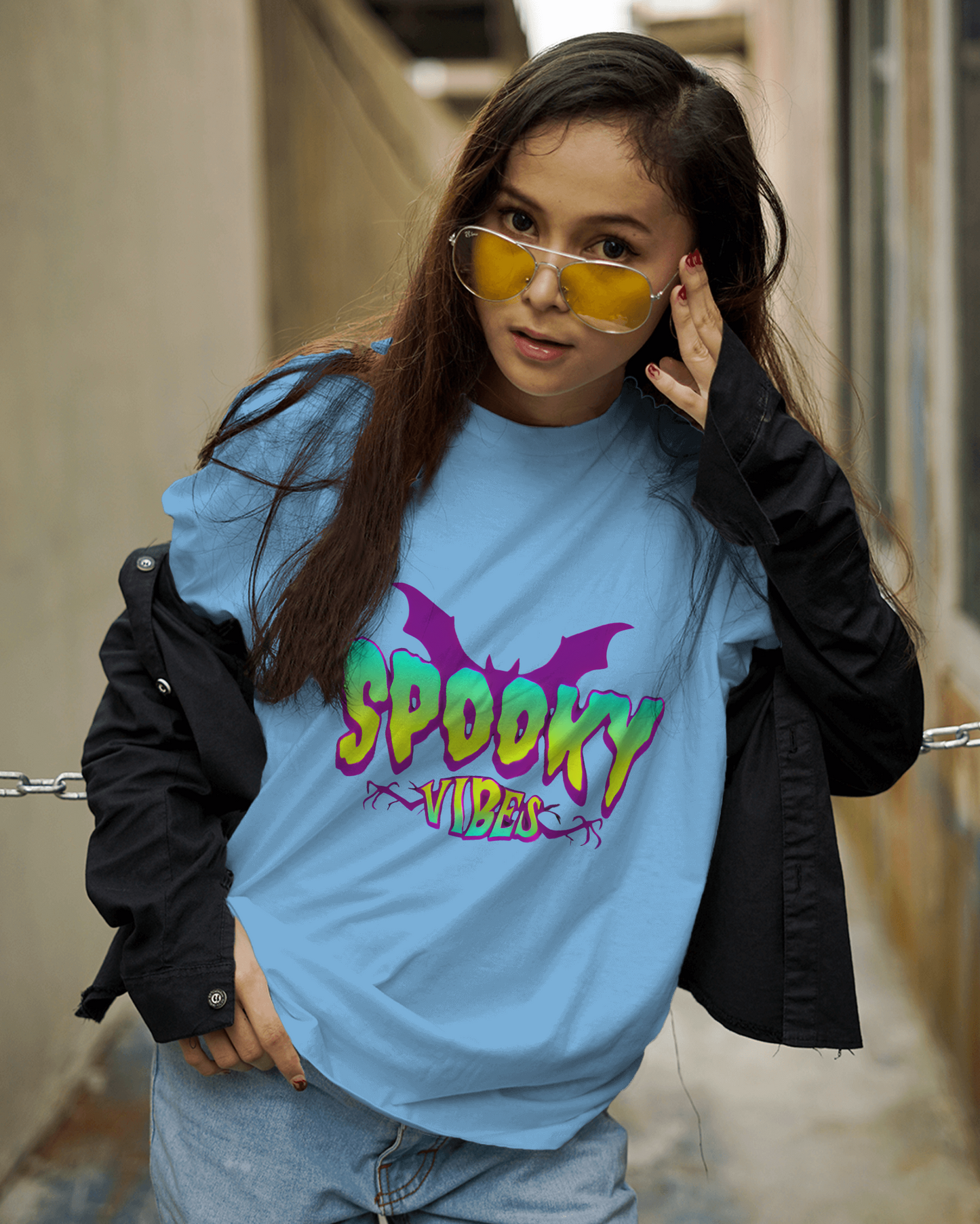 Womens Round Neck T-Shirt with Spooky Design