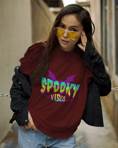 Womens Round Neck T-Shirt with Spooky Design